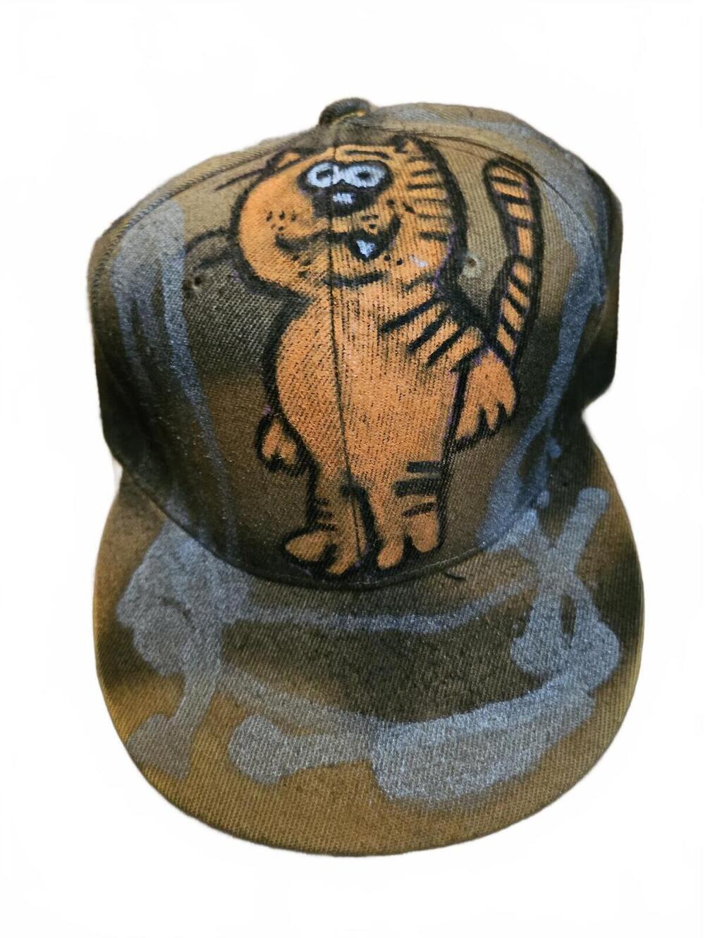 1 of 1 - Airbrushed Heathcliff Cartoon 80s Hat Snapback Adjustable -unworn